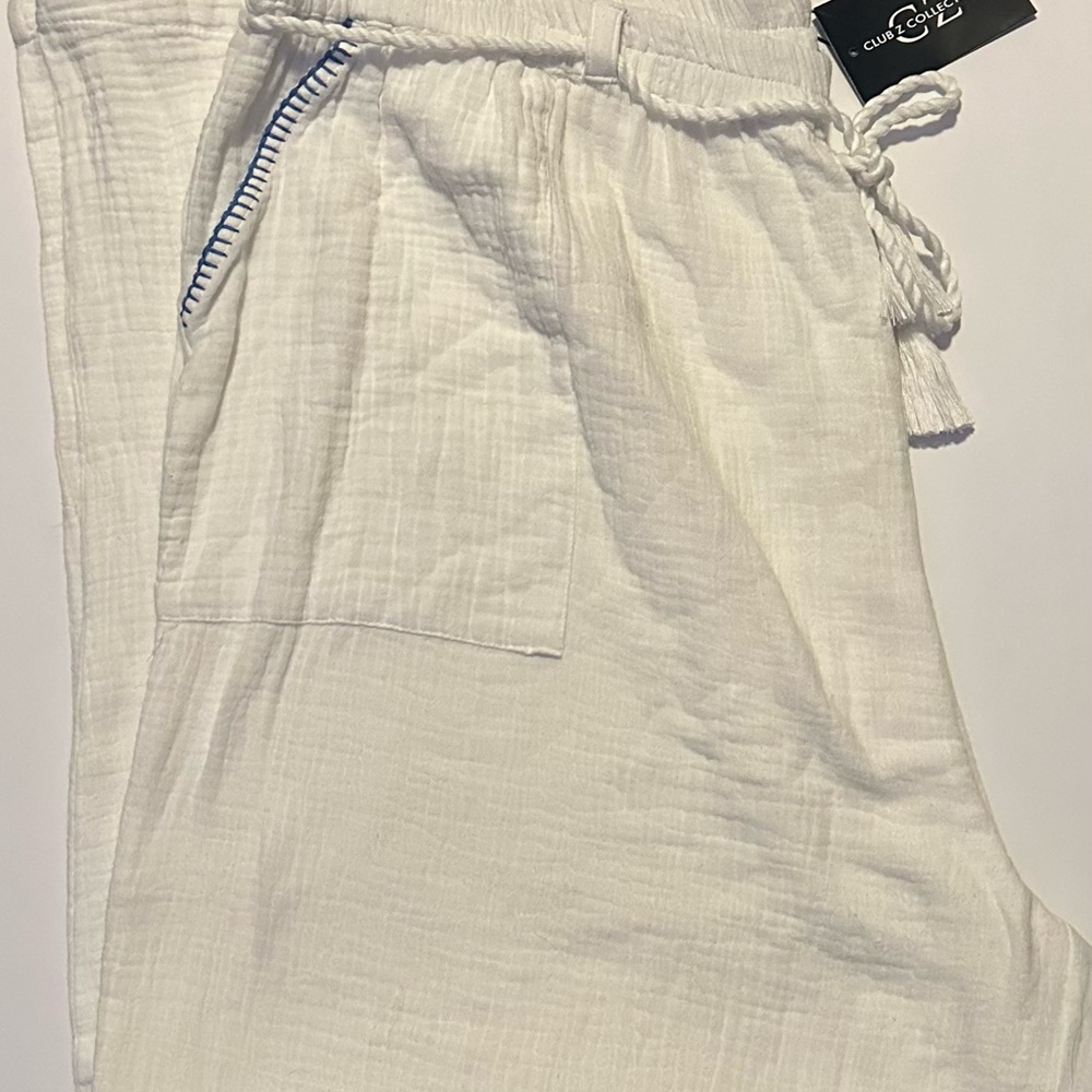 Club Collection Women's White Wide Leg Pants with Drawstring Waist